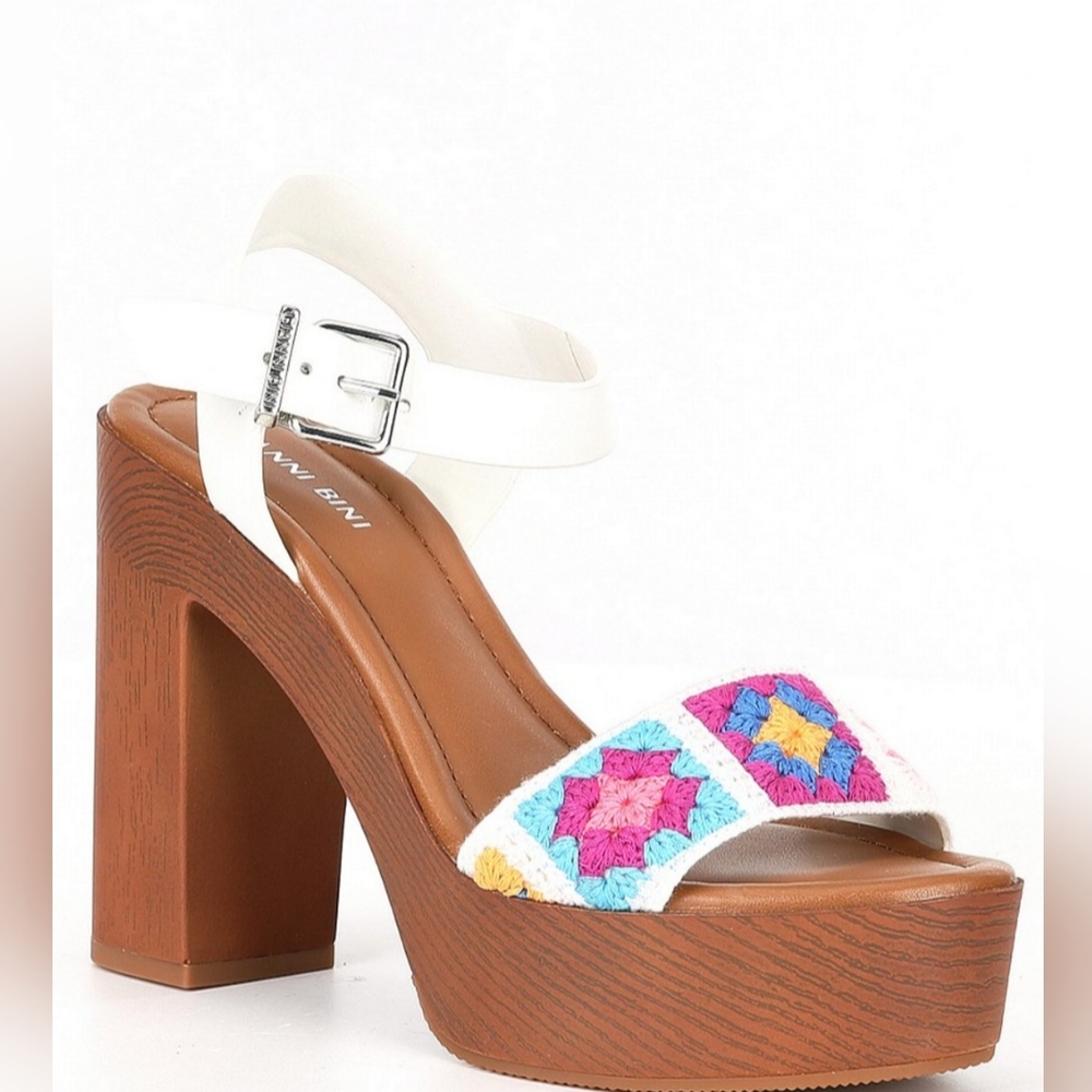 Gianni Bini Palmeera Two Crochet Platform Block Heel Sandals